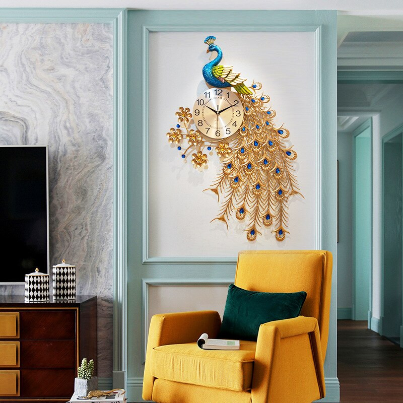 93X60cm 3D nagy falióra Modern dizájn falra szerelhető néma óra páva függő óra kézműves nappali étkező dekoráció