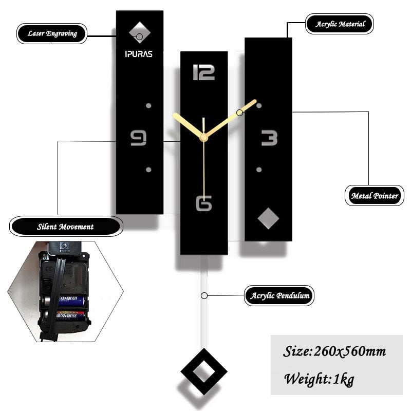 Нов стенен часовник Кварцов скандинавски часовник с махало Голям размер Стенен часовник Модерен дизайн за декорация на дома Big Duvar Saati Decor