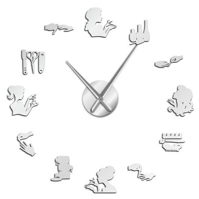 Kozmetički salon za nokte Zidne naljepnice Dekoracija Zidni sat Alati za nokte Šminka za nokte Manikura Akrilno ogledalo Zidna umjetnost DIY Veliki zidni sat