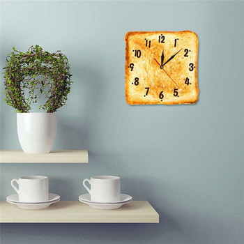 Гурме домашен декор Реалистичен стенен часовник с препечен хляб Знак за пекарна Хляб Стенно изкуство за трапезария Безшумен кварцов стенен часовник за кухня