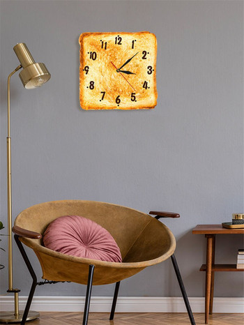 Гурме домашен декор Реалистичен стенен часовник с препечен хляб Знак за пекарна Хляб Стенно изкуство за трапезария Безшумен кварцов стенен часовник за кухня