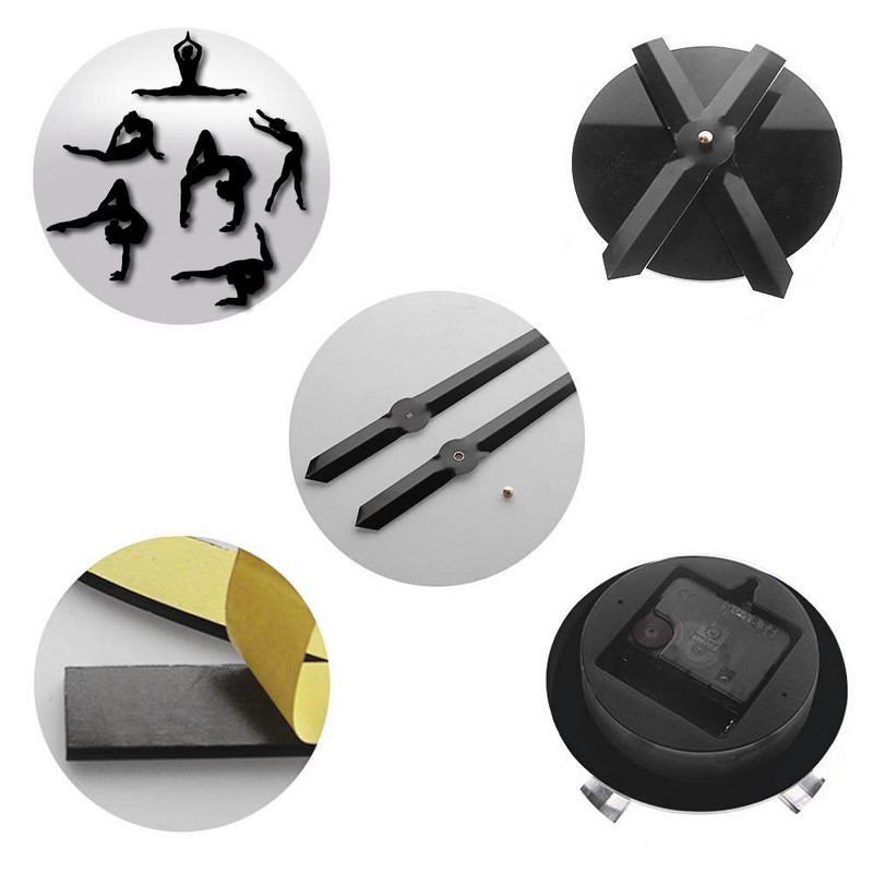 Gimnastica fete siluetă acrilic oglindă autocolant bricolaj ceas de perete iubitor de sport atlet decor acasă ceas cuart cu baterie