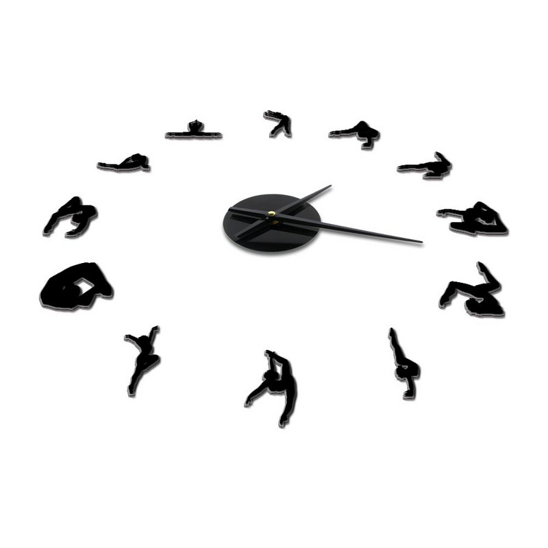 Gimnastica fete siluetă acrilic oglindă autocolant bricolaj ceas de perete iubitor de sport atlet decor acasă ceas cuart cu baterie