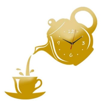 Творческа чаша за кафе, чайник, стенен часовник 3D акрилни стенни часовници във формата на чайник за офис, дома, кухнята, трапезарията, всекидневната, декорация