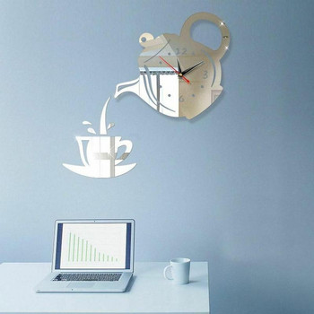 Creative Coffee Cup Teapot Ρολόι τοίχου Τρισδιάστατο ακρυλικό βραστήρα Ρολόγια τοίχου σε σχήμα για γραφείο Σπίτι Διακόσμηση τραπεζαρίας σαλονιού κουζίνας