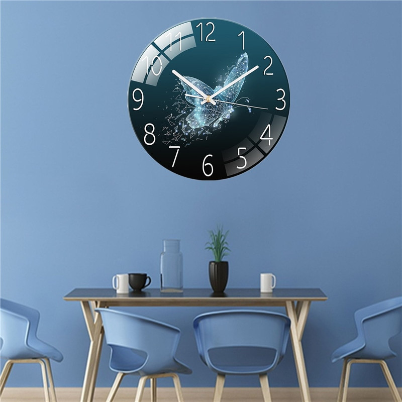 Fantāzijas tauriņš Mūsdienīgs sienas pulksteņa ciparnīca Guļamistabas dekors Stikls Gaišs Luksusa Ainava Pulksteņi Mājas Dekors Mēma kustība Klok Pared