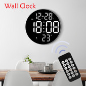 Kerek 3D LED falióra nagy képernyő Hőmérséklet dátum Nappali kijelző Elektronikus digitális órák Fali lakberendezés távirányítóval