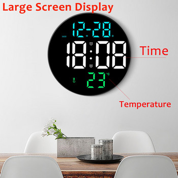 Кръгъл 3D LED стенен часовник с голям екран, температура, дата, ден, дисплей, електронни цифрови часовници, стенен домашен декор с дистанционно управление