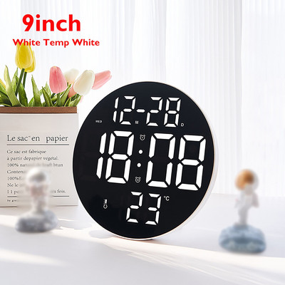 Kerek 3D LED falióra nagy képernyő Hőmérséklet dátum Nappali kijelző Elektronikus digitális órák Fali lakberendezés távirányítóval