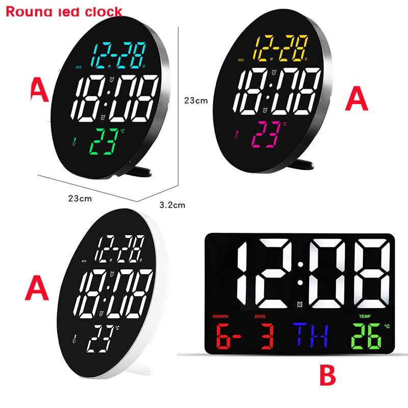 Kerek 3D LED falióra nagy képernyő Hőmérséklet dátum Nappali kijelző Elektronikus digitális órák Fali lakberendezés távirányítóval