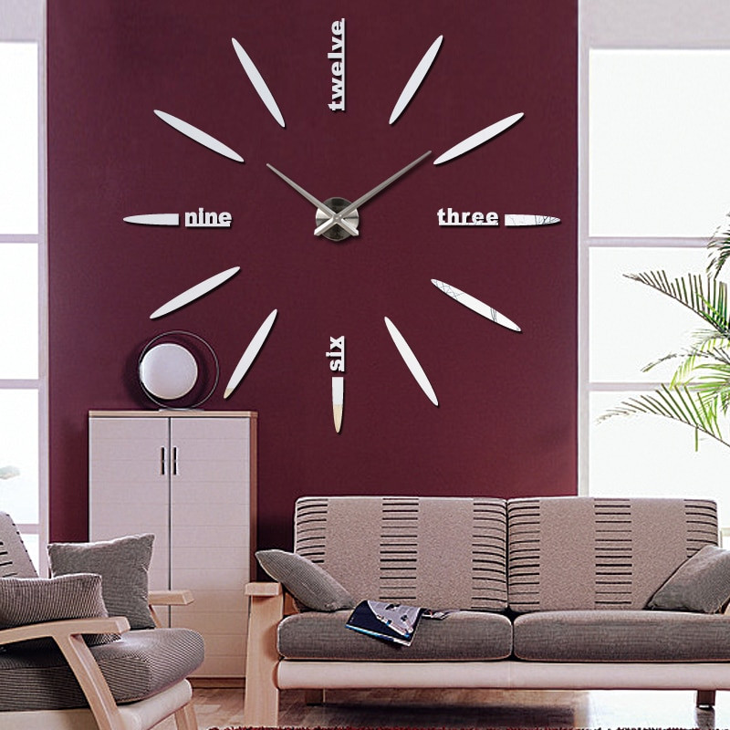 ceas de perete la modă de top autocolante cu oglindă din acril, ceasuri de decorare a casei moderne, camera de zi ceas cu cuarț natură moartă