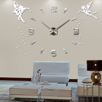 Акрилен Направи си сам голям часовник с модерен дизайн Безшумен кварцов самозалепващ се ангелски стикер 3D цифров стенен часовник за декор на всекидневна