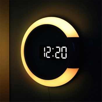 LED дигитален 3D настолен стенен часовник Промяна на цвета Димер Аларма Snooze Домашен декор Модерен дизайн Нощна лампа за декор на всекидневна
