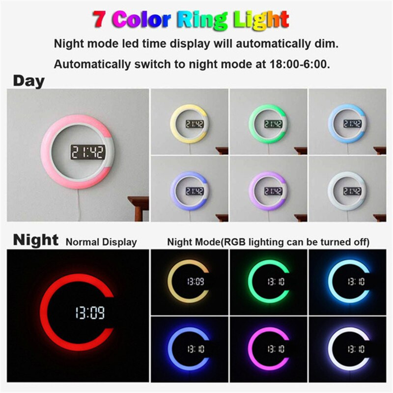 LED-es digitális 3D-s asztali falióra színváltoztató fényerő-szabályozó ébresztő szundi otthoni dekoráció Modern dizájn éjszakai lámpa nappali dekorációhoz