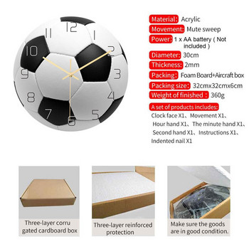 3D Vision Football Pattern Стенен часовник за момчета Декорация на спалня Акрилен безшумен часовник с показалка Домашен декор Спортен часовник с топка Часовник