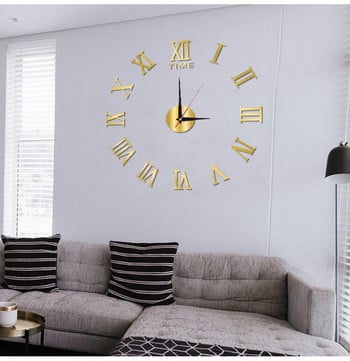 Fashion DIY 3D τοίχου ρωμαϊκού αριθμού με ακρυλικό αυτοκόλλητο ρολόι τοίχου Ρολόγια χαλαζία Ρολόι για διακόσμηση σπιτιού Αυτοκόλλητα σαλονιού
