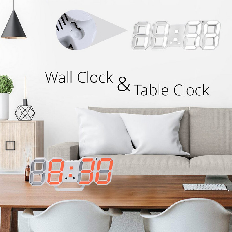 3D LED-es falióra Modern dizájn digitális asztali óra riasztó éjszakai fény Saat Reloj De Pared óra otthoni nappali dekorációhoz