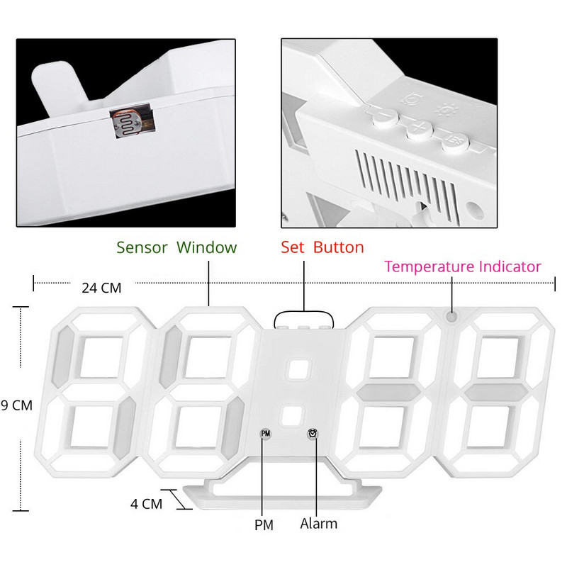 3D LED-es falióra Modern dizájn digitális asztali óra riasztó éjszakai fény Saat Reloj De Pared óra otthoni nappali dekorációhoz