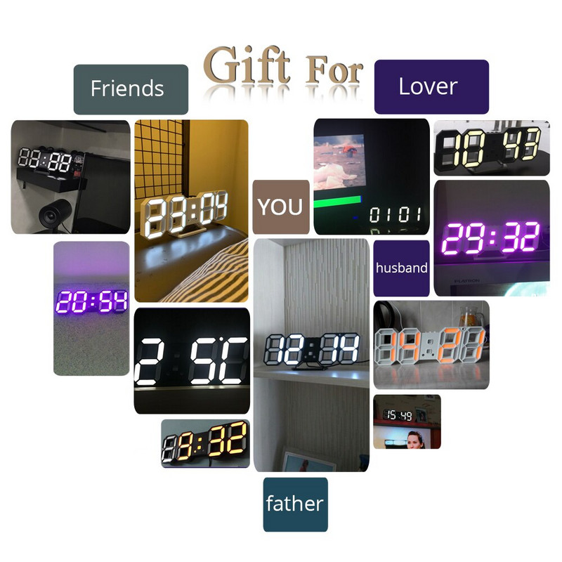 3D LED-es falióra Modern dizájn digitális asztali óra riasztó éjszakai fény Saat Reloj De Pared óra otthoni nappali dekorációhoz