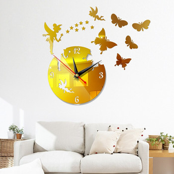 3D творчески стенен часовник с пеперуди Направи си сам акрилен огледален стикер за стена Без звук часовници Домашен декор Стенни часовници за всекидневна