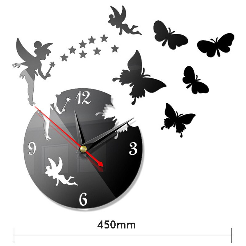 Ceas de perete cu fluture creativ 3D, autocolant de perete cu oglindă acrilică, ceasuri mut, decor acasă, ceasuri de perete pentru sufragerie