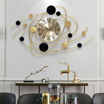 Голям стенен часовник Творческа декорация на всекидневна Скандинавски минималистичен Безшумни метални часовници Домашен часовник с форма на планета