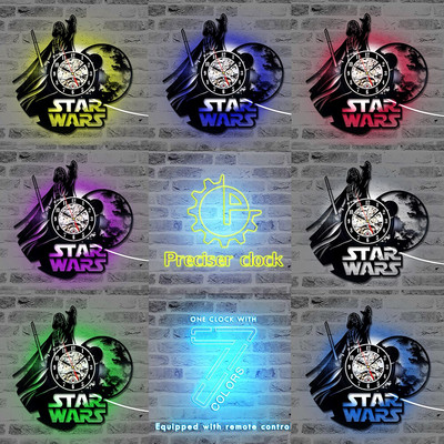 Wars between Stars Series Bakelit lemez falióra Kreatív Retro 7 színű LED órák Otthoni nappali dekoráció