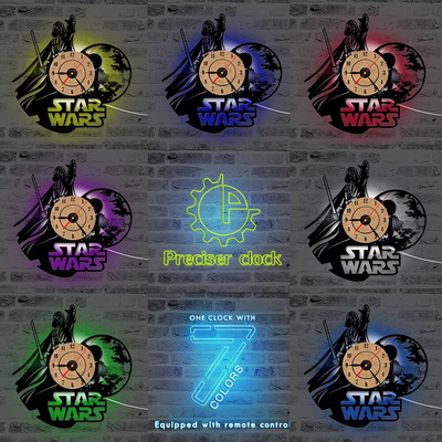 Wars between Stars Series Bakelit lemez falióra Kreatív Retro 7 színű LED órák Otthoni nappali dekoráció