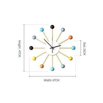 MEISD Ковано желязо Метален стенен часовник Цветни топки Sunburst Безшумен часовник Модерен дизайн Самозалепващ се Голям часовник Безплатна доставка
