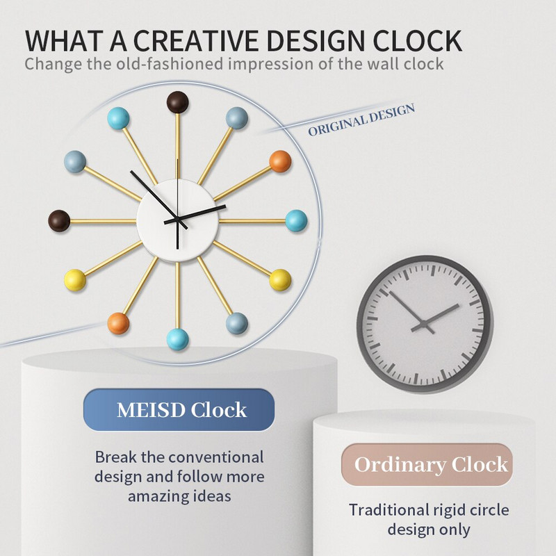 MEISD Kovácsoltvas fém falióra Színek Golyók Sunburst Silent Watch Modern Design Öntapadó Nagy Horloge Ingyenes szállítás