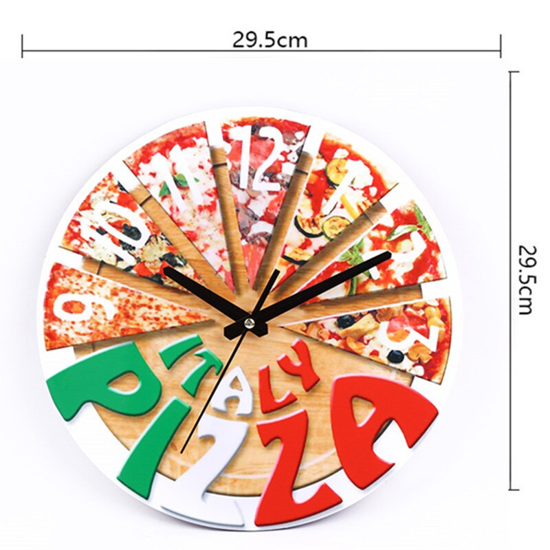 Ceas de perete vintage Ceas creativ Ceas din lemn mut Camera de zi Ceas de perete rotund Bucătărie PIZZA Ceas nordic