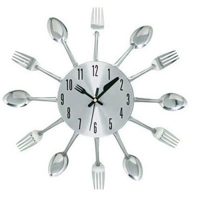 Stalo įrankiai Virtuvė Sieninis Laikrodis Triukšmas Nerūdijančio plieno Stalo įrankiai Laikrodžiai Peilis ir Šakutė Šaukštas Sieninis Laikrodis Virtuvė Namų Dekoracija Raudona