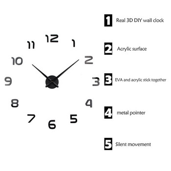 Разпродажба Светещ 3D часовник с модерен дизайн Часовници 3D Направи си сам Акрилни огледални стикери Всекидневна Кварцова игла Европа Horloge Clock