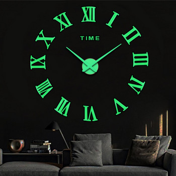 Голям светещ 3D стенен часовник Голямо акрилно огледало Стикер Модни Направи си сам кварцови часовници Часовник Декорация на дома Стикери за хол
