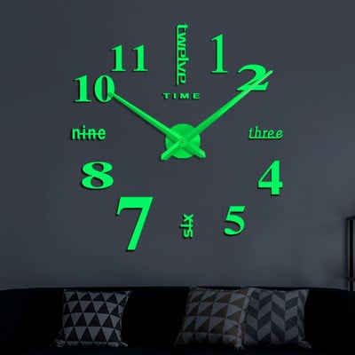 Голям светещ 3D стенен часовник Голямо акрилно огледало Стикер Модни Направи си сам кварцови часовници Часовник Декорация на дома Стикери за хол
