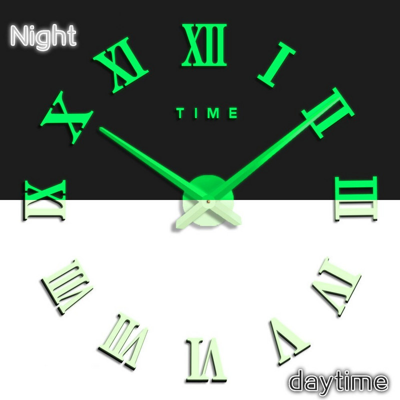 Голям светещ 3D стенен часовник Голямо акрилно огледало Стикер Модни Направи си сам кварцови часовници Часовник Декорация на дома Стикери за хол