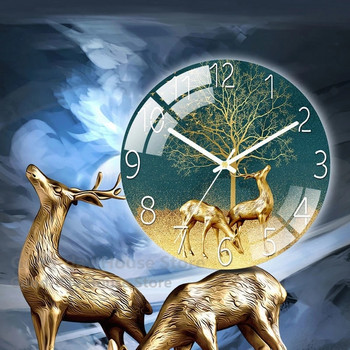 Стенен часовник в скандинавски стил за всекидневна 3D златен елен Домакински моден стъклен безпробивен лек прост кварцов безшумен часовник