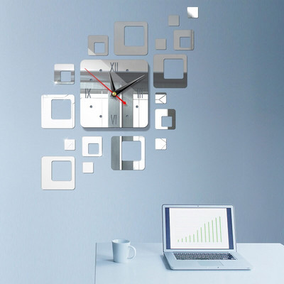 Kivehető modern 3D tükör akril falióra szett matrica vinil művészet barkácsolás otthoni dekoráció hálószoba négyzet alakú kvarc számok órák matrica
