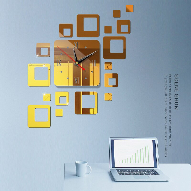 Kivehető modern 3D tükör akril falióra szett matrica vinil művészet barkácsolás otthoni dekoráció hálószoba négyzet alakú kvarc számok órák matrica