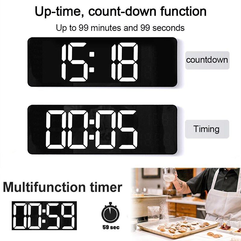 Ceas digital mare de perete Telecomandă Temp Data Săptămâna Ceas cu afișaj LED Alarme duble Ceas de birou cu memorie Dimmer Numărătoare inversă cu 10 nivele