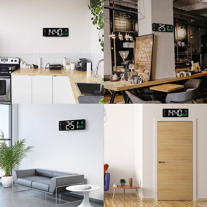 Ceas digital mare de perete Telecomandă Temp Data Săptămâna Ceas cu afișaj LED Alarme duble Ceas de birou cu memorie Dimmer Numărătoare inversă cu 10 nivele
