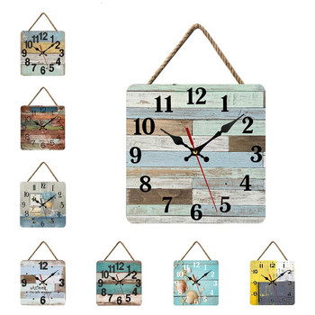 10-инчов дървен стенен часовник Творчески ретро квадратни тихи висящи часовници за спалня Декорация на всекидневна