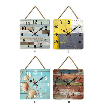 10-инчов дървен стенен часовник Творчески ретро квадратни тихи висящи часовници за спалня Декорация на всекидневна