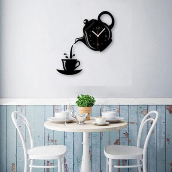 Творчески чайник Чайник Стенен часовник Акрилни 3D кафе Чаша за чай Стенни часовници за дома Кухня Трапезария Всекидневна Офис декорации