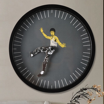 1 бр. Творчески кръгъл часовник Декорации за дома Китайски кунг-фу стенен часовник Bruce Lee Личност Моден часовник Диаметър 25 CM 2022 Нов