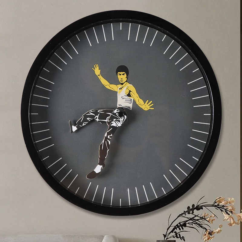 1db Kreatív Kerekórás Otthoni Dekorációk Kínai Kung Fu Falióra Bruce Lee Személyiség Divat Óra átmérő 25CM 2022 Új