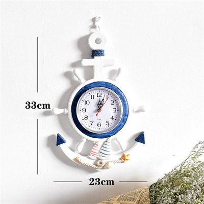 Viduržemio jūros regiono stiliaus medinis mėlynas baltas sieninis laikrodis vairas vairininkas inkaras elektroninis laikrodis Jūrinis laikrodis biuro namų dekoravimas