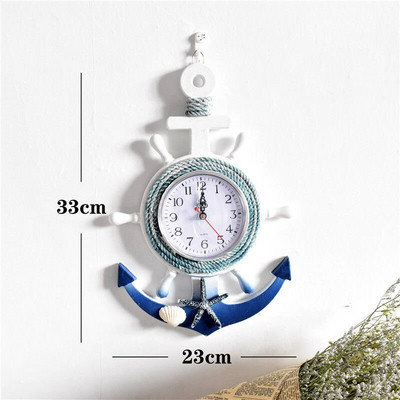 Viduržemio jūros regiono stiliaus medinis mėlynas baltas sieninis laikrodis vairas vairininkas inkaras elektroninis laikrodis Jūrinis laikrodis biuro namų dekoravimas