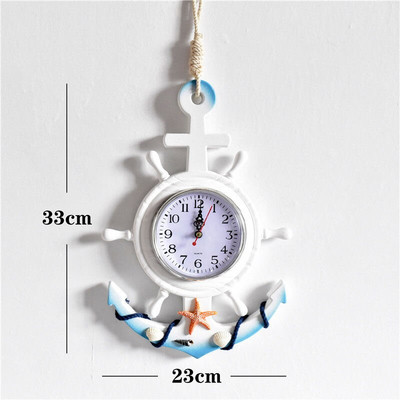 Viduržemio jūros regiono stiliaus medinis mėlynas baltas sieninis laikrodis vairas vairininkas inkaras elektroninis laikrodis Jūrinis laikrodis biuro namų dekoravimas