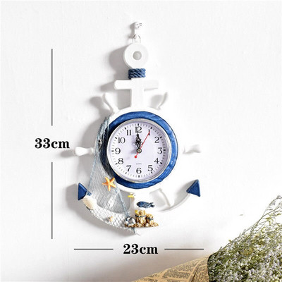 Viduržemio jūros regiono stiliaus medinis mėlynas baltas sieninis laikrodis vairas vairininkas inkaras elektroninis laikrodis Jūrinis laikrodis biuro namų dekoravimas